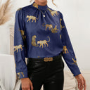 Chic Animal Print Blouse with Stand Collar