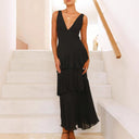 Women's Maxi Dress with Ruffled Design and V-Neck