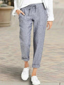 Women's Linen Pants with Elastic Waist and Pockets