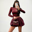 Women's Long Sleeve Ruffle Dress with Elastic Waist
