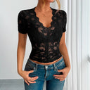 Chic Women's Short Sleeve Lace Top with Round Neckline