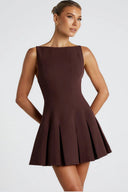 Chic A-Line Dress with Flowing Hem and Pleats