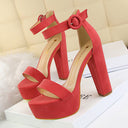 Ladies High-Heeled Platform Sandals with Adjustable Ankle Strap and Sturdy Block Heel by Heidi-Mode