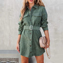 Chic Women's Corduroy Dress with Belt