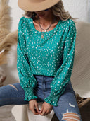 Chic Women's Blouse with Puff Sleeves and Intricate Design