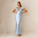 Chic Satin Maxi Dress with Deep V-Neck for Women