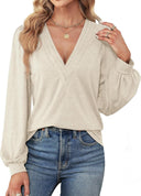 Chic V-Neck Blouse with Puff Sleeves for Women