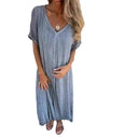 Chic Women's Long Sleeve V-Neck Dress with Flowing Design