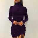 Chic Velvet Mini Dress with High Collar and Stylish Gathered Design