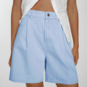 Women's Striped High-Waisted Fabric Shorts