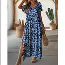 Modern Leopard Print Maxi Dress with V-Neck and Side Slits