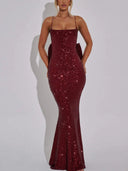 Stunning Evening Gown with Shimmering Sequins and Chic Accents