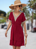 V-Neck Women's Dress with Lace Accents