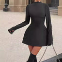 Chic High Neck Mini Dress with Flared Hem