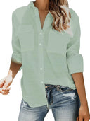 Summer Blouse for Women with Rolled Sleeves & Dual Pockets