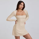 Chic Women's Long-Sleeve Mini Dress with Ribbed Texture and Stylish Neckline