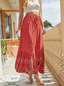 Handcrafted Pattern Women's Maxi Skirt with Elastic Waistband