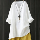 Half Button Closure Linen Blouse for Women