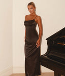 Chic Satin Maxi Dress with Off-Shoulder Straps and Side Slit