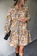 Paisley Print Women's Shirt Dress with Elastic Waist