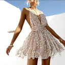 Glamorous Cocktail Dress with V-Neck and Appliqués
