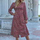 Chic V-Neck Women's Shirt Dress with Button Accents
