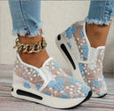 Floral Embroidered Women's Sneakers with Traction Sole