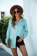 Textured Women's Long Sleeve Blouse with Classic Collar