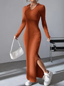 Chic Women's Maxi Dress with V-Neck and Side Slits