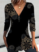 Floral Print Women's Blouse with Zipper