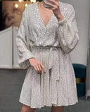Stunning Evening Dress with Dazzling Sequins and V-Neck Design