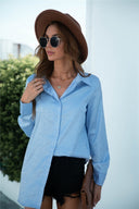 Textured Women's Long Sleeve Blouse with Classic Collar