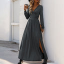 Chic Women's Maxi Dress with Deep V-Neck Ruching