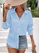 Chic V-Neck Cotton Blouse with Button Accents