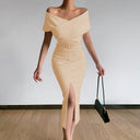 Off-Shoulder Midi Dress with Chic Side Slit