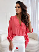 Women's Oversized Long Blouse with Button Placket