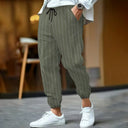Striped Women's Pants with Elastic Waist and Side Pockets