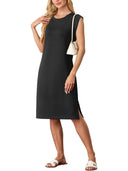 Chic Midi Dress with Side Slits and Round Neck