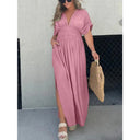 Chic Women's Maxi Dress with Deep V-Neck & Side Pockets