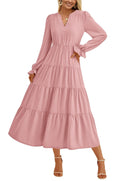 Women's Ruffle-Detail Maxi Dress with V-Neck Design