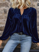 Chic Velvet Blouse with Decorative Buttons
