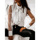 Chic Women's Blouse with Sheer Puff Sleeves & Bow Accent