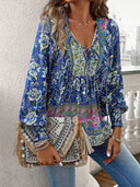 Boho Floral Blouse with Bow Detail