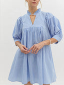 Chic Women's Short Sleeve Dress with Ruffle & Stand-Up Collar