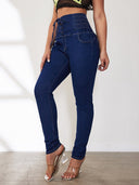 High-Waisted Jeans with Stylish Lacing