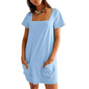 Chic Women's Tunic Dress with Square Neckline and Pockets