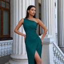 Chic Off-Shoulder Evening Dress with Ruffle Accents
