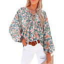 Floral Print Women's Blouse with Flowing Sleeves