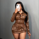 Chic Women's Faux Leather Mini Dress with Flap Pockets