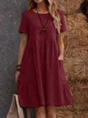 Chic Cotton Dress with Pockets and Ruffles